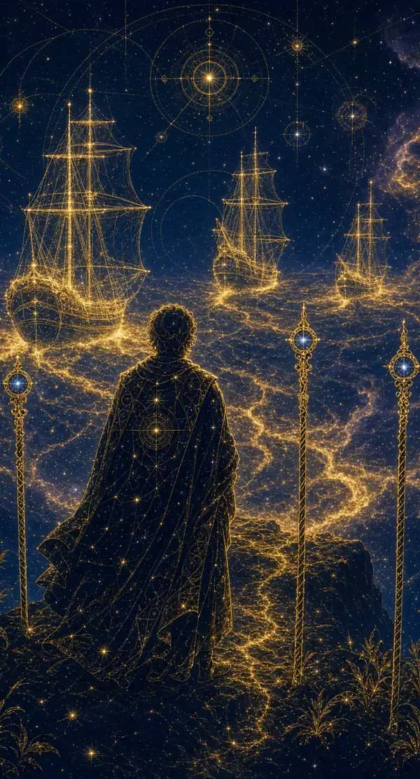 La carte Trois de Bâtons du jeu de tarot quantique