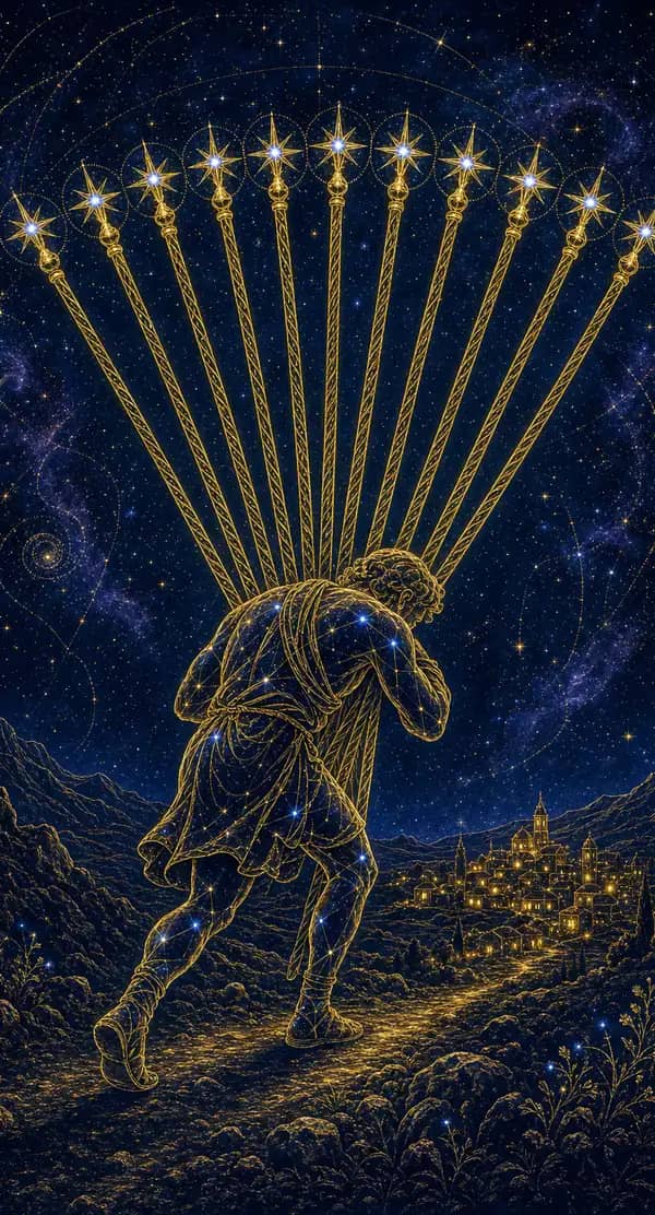 La carte Dix de Bâtons du jeu de tarot quantique
