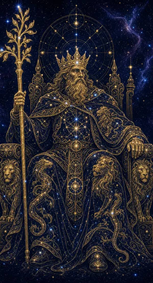 La carte Roi de Bâtons du jeu de tarot quantique