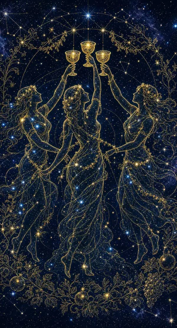 La carte Trois de Coupes du jeu de tarot quantique