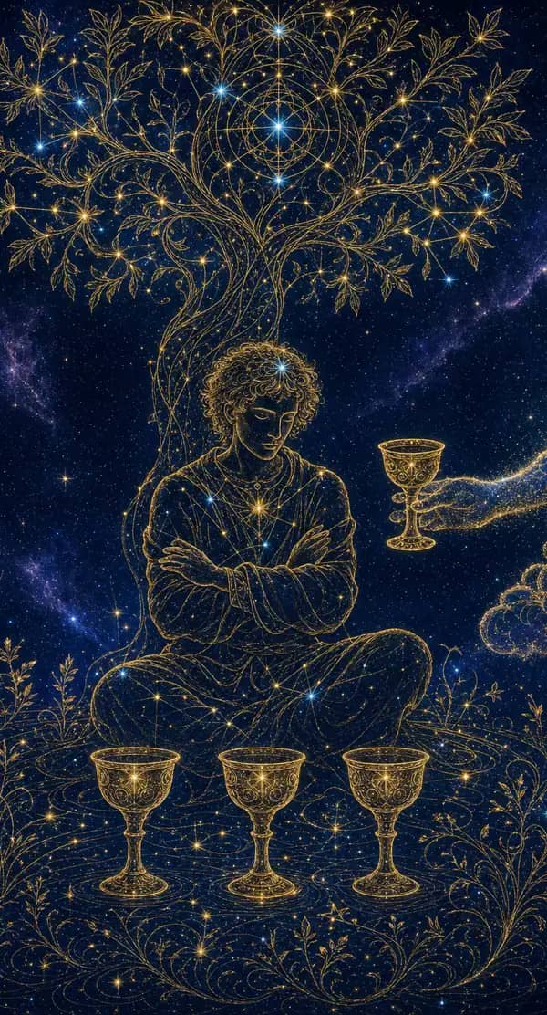 La carte Quatre de Coupes du jeu de tarot quantique