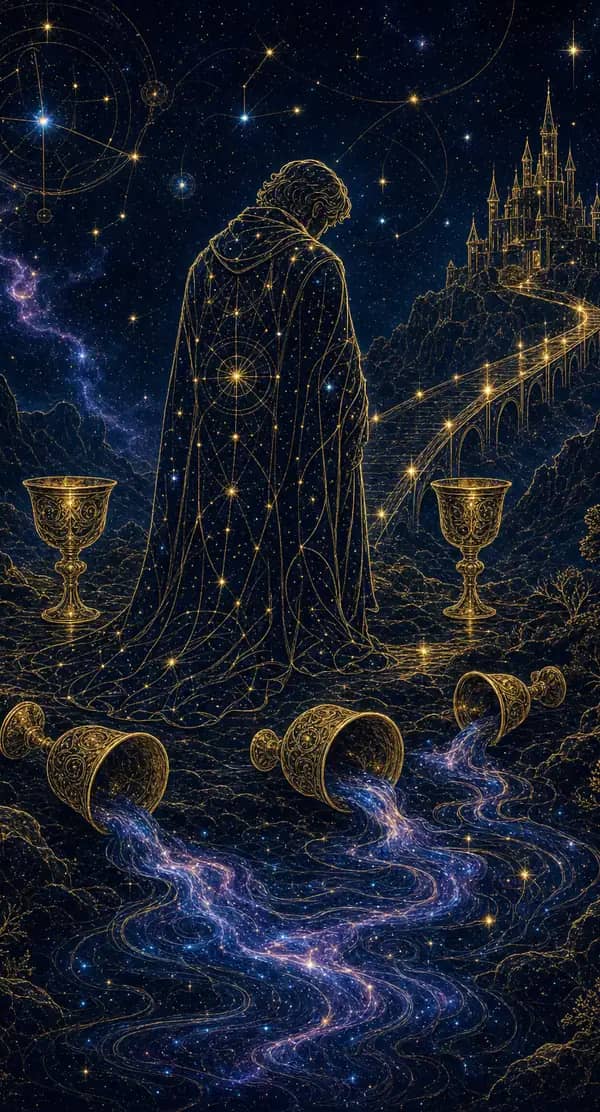 La carte Cinq de Coupes du jeu de tarot quantique