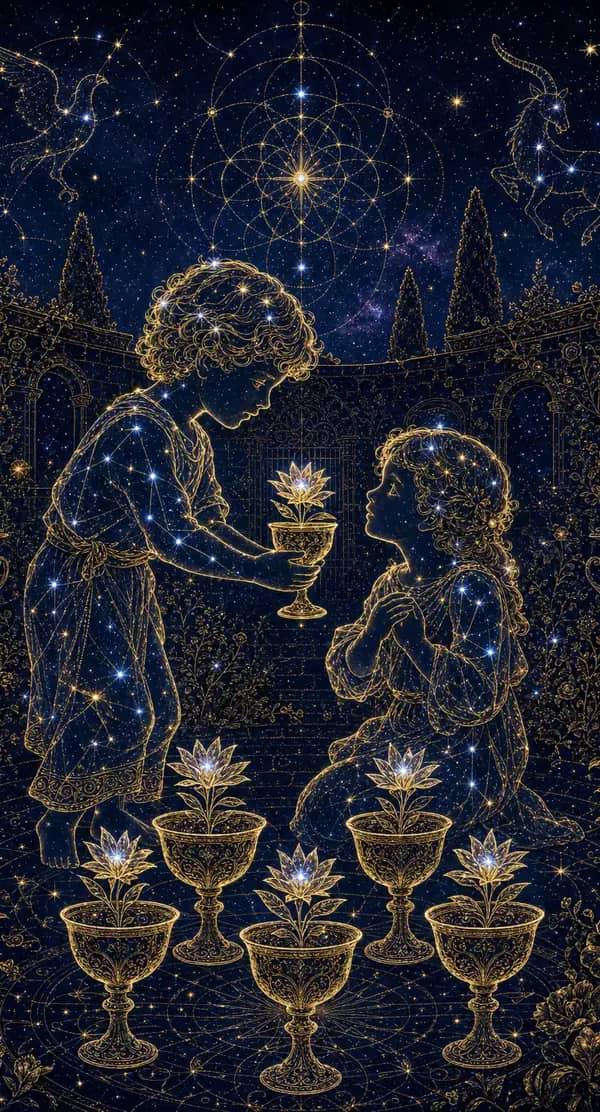 La carte Six de Coupes du jeu de tarot quantique