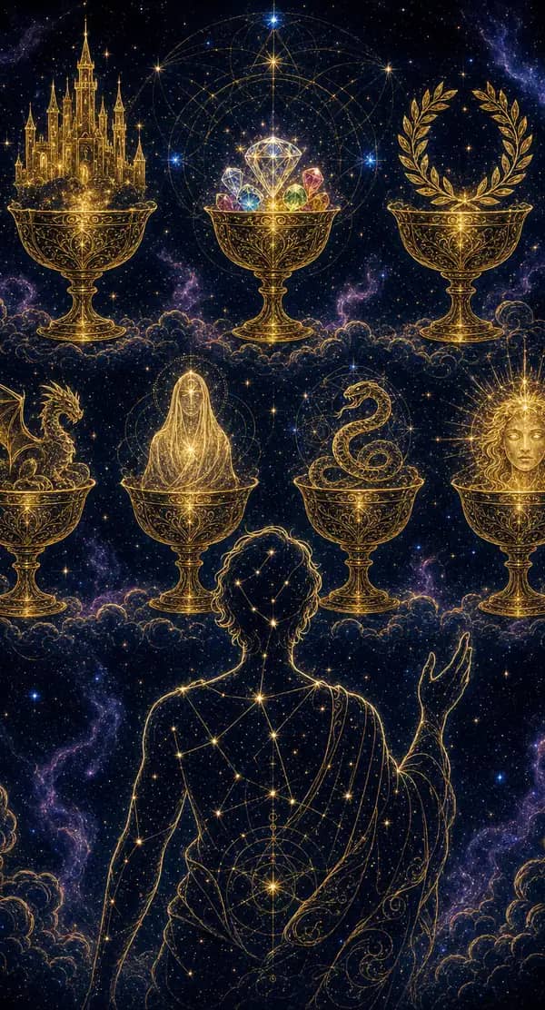 La carte Sept de Coupes du jeu de tarot quantique