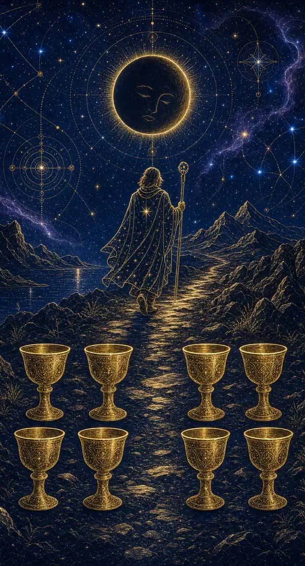 La carte Huit de Coupes du jeu de tarot quantique