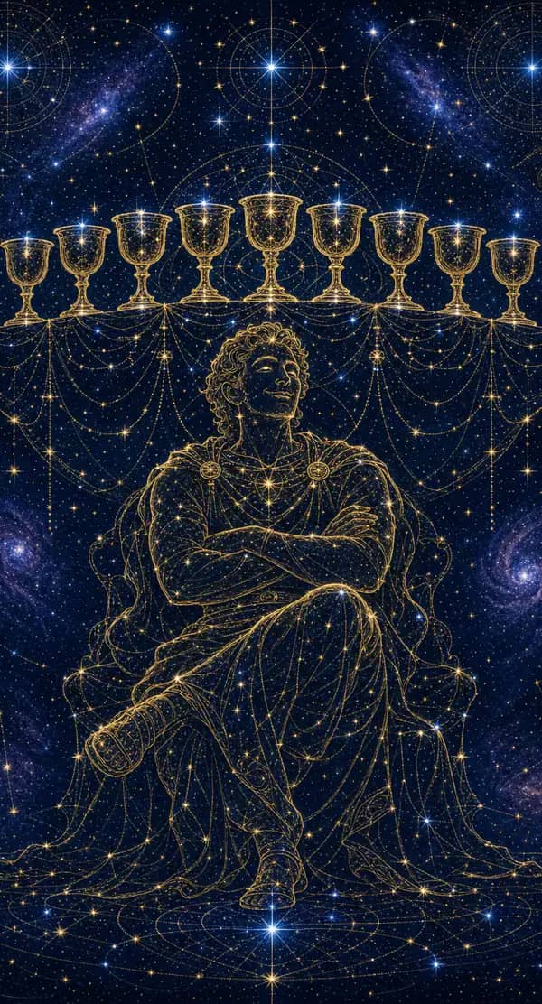 La carte Neuf de Coupes du jeu de tarot quantique