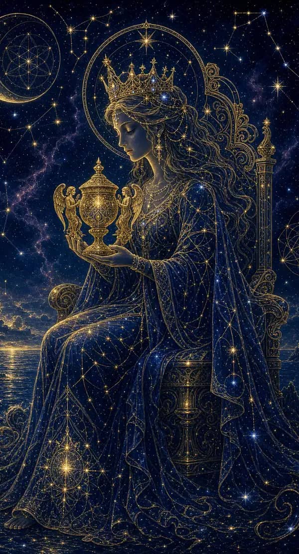 La carte Reine de Coupes du jeu de tarot quantique