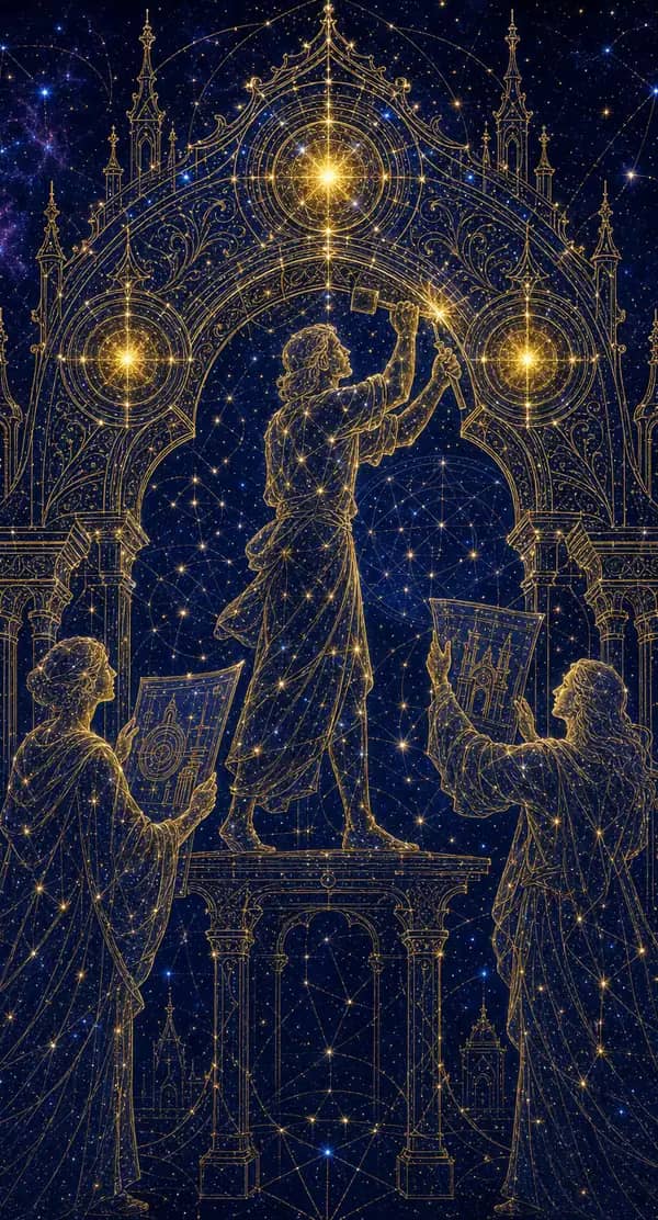 La carte Trois de Deniers du jeu de tarot quantique