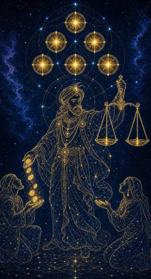 La carte Six de Deniers du jeu de tarot quantique