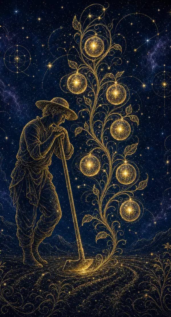 La carte Sept de Deniers du jeu de tarot quantique