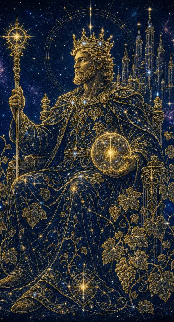 La carte Roi de Deniers du jeu de tarot quantique