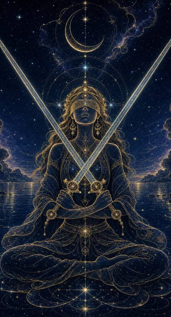 La carte Deux d'Épées du jeu de tarot quantique