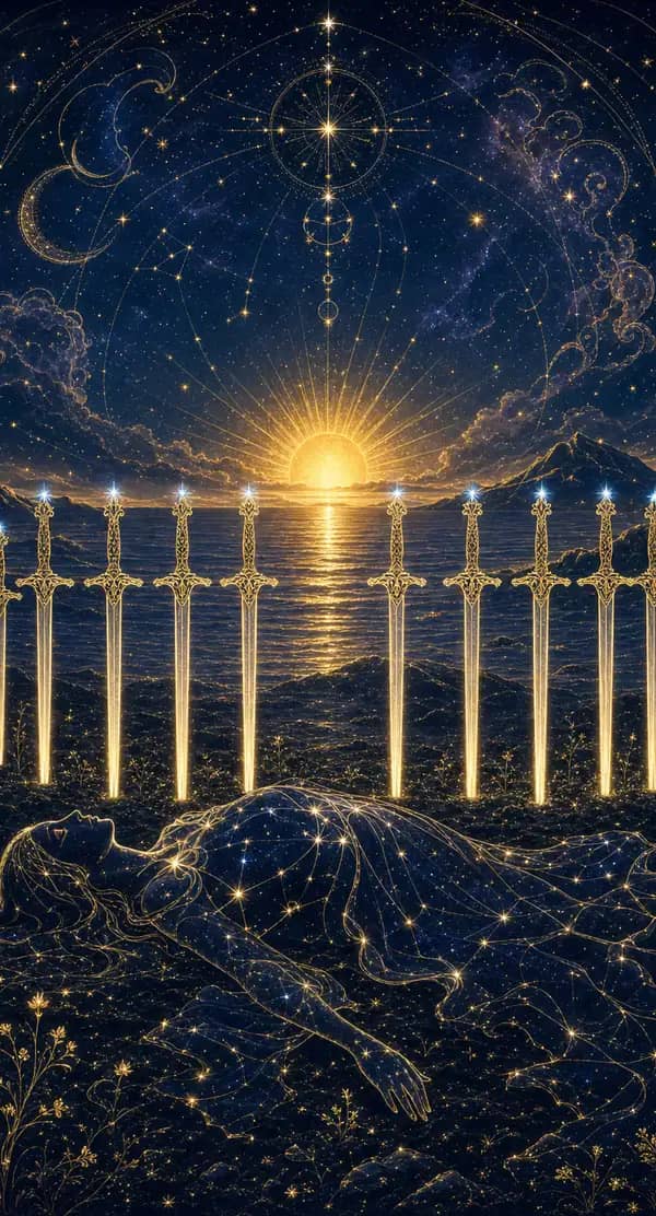 La carte Dix d'Épées du jeu de tarot quantique