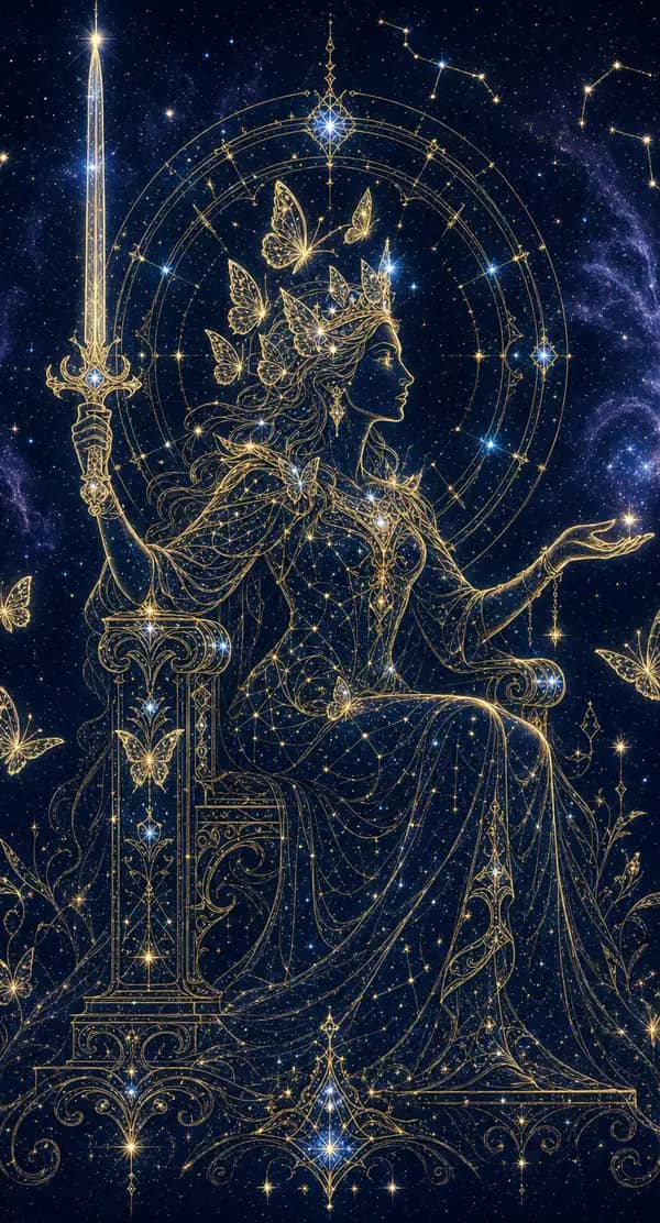 La carte Reine d'Épées du jeu de tarot quantique