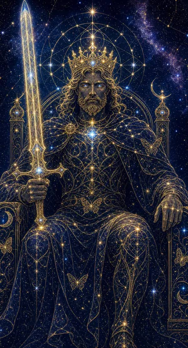 La carte Roi d'Épées du jeu de tarot quantique