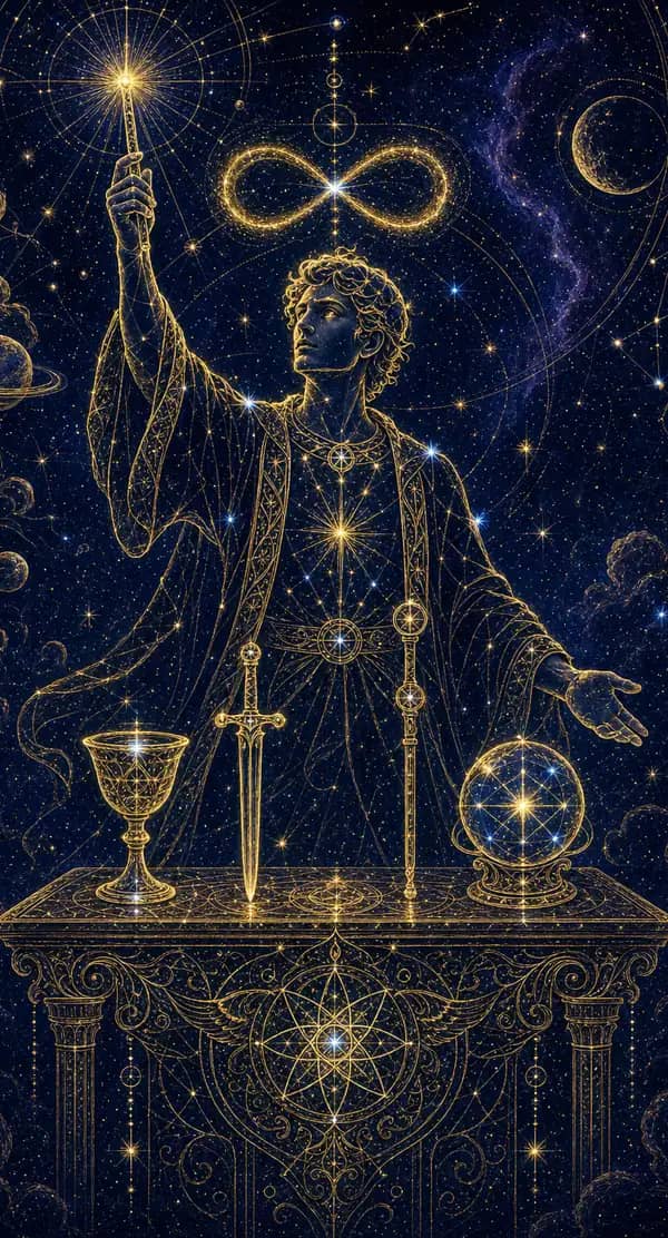 La carte Le Bateleur du jeu de tarot quantique