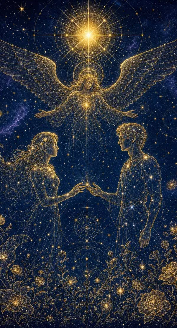 La carte Les Amoureux du jeu de tarot quantique