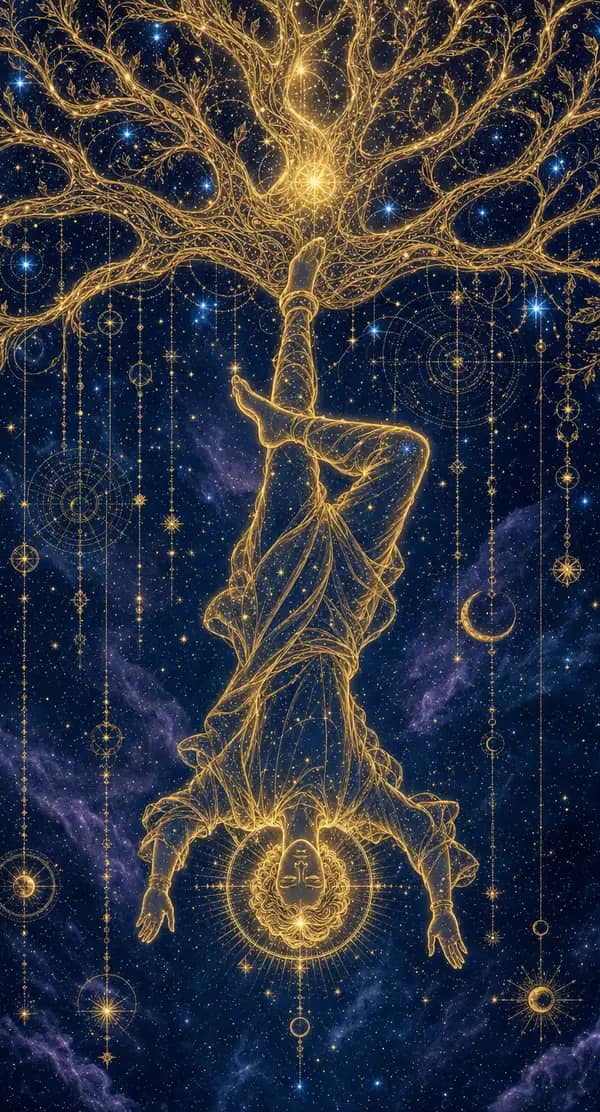 La carte Le Pendu du jeu de tarot quantique